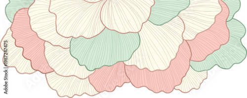 Elegant hand drawn vintage abstract floral background with wavy petals in pastel pink and green colors vector illustration isolated on white background for banner design