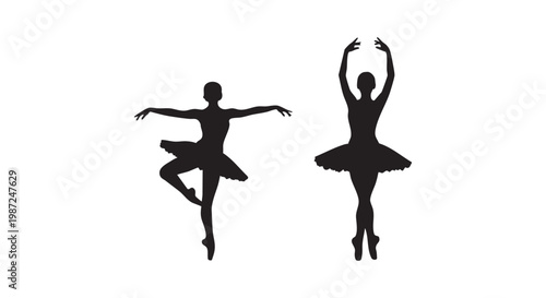 Ballerina silhouettes set of graceful female ballet dancers performing classical poses for theater art vector illustration.