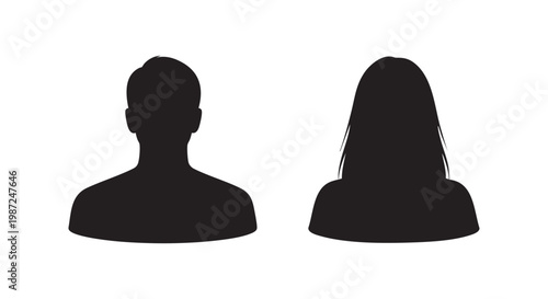 Avatar profile icon set male and female human head silhouettes representing generic users for web and social interface.