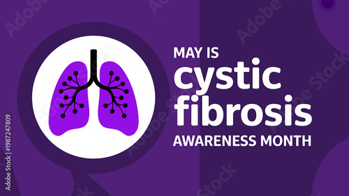 Cystic fibrosis awareness month purple background illustration with lungs and text