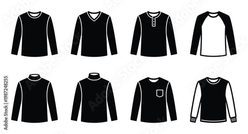 Mens long sleeve shirts v-neck Henley crew neck raglan pocket fashion icons