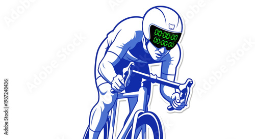 Cyclist in blue helmet and outfit riding bicycle