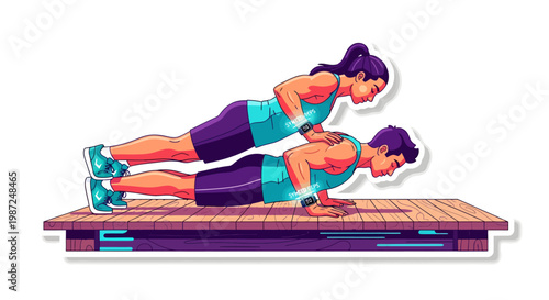 couple doing push-ups together on yoga mat