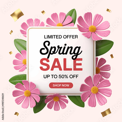 Spring sale limited offer up to fifty percent off shopping floral advertisement
