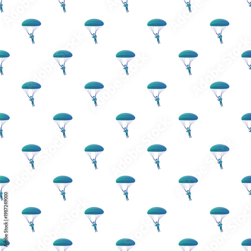 Skydivers descending with open parachutes creating a seamless pattern