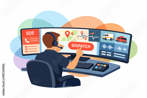 Emergency Dispatcher Operator Working at Control Center