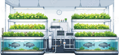 Indoor Aquaponics System with Fish and Plants indoor farming