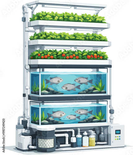 Self-contained vertical farm and aquaponics unit hydroponics