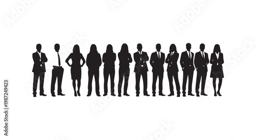 Business people silhouettes vector illustration set professional corporate team members standing in suits and office wear.