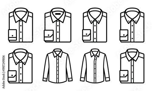 Set of men's dress shirt line icons collection. vector illustration on transparent background