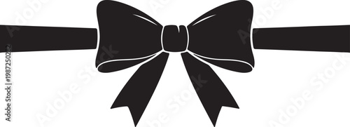 A large black bow with a white outline on a white background