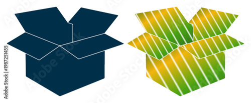 Two open boxes, one solid blue, the other with vibrant green and yellow stripes, symbolizing choice and contrast in delivery.