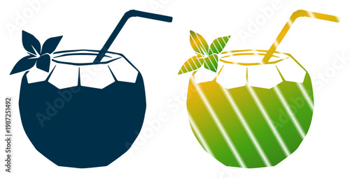 Refreshing tropical coconut drinks with straws and mint leaves for a summer vibe