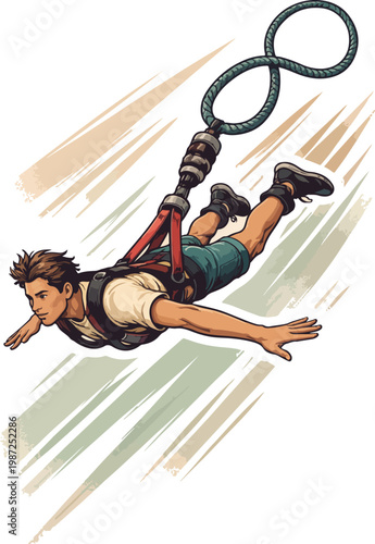 Man bungee jumping with abstract brush stroke background
