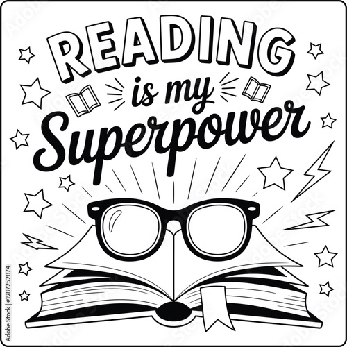 Reading is my superpower open book with glasses and lightning.