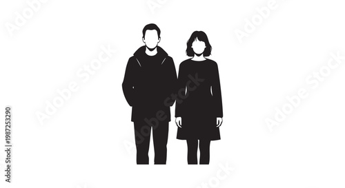 Couple standing together minimalist silhouette icons of man and woman for relationship and community concept design usage.
