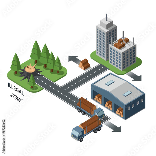 Isometric Illustration of Illegal Goods Transportation.