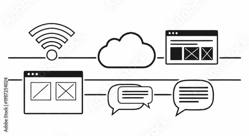 Network Communication Illustration - Connecting Devices and Cloud Services.