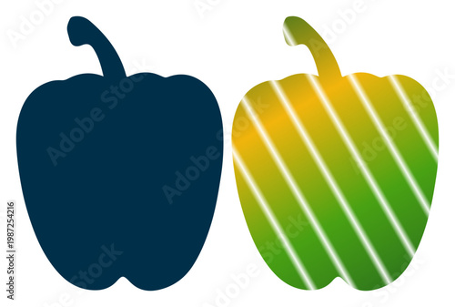 Vibrant bell pepper silhouette contrasted with a colorful patterned counterpart