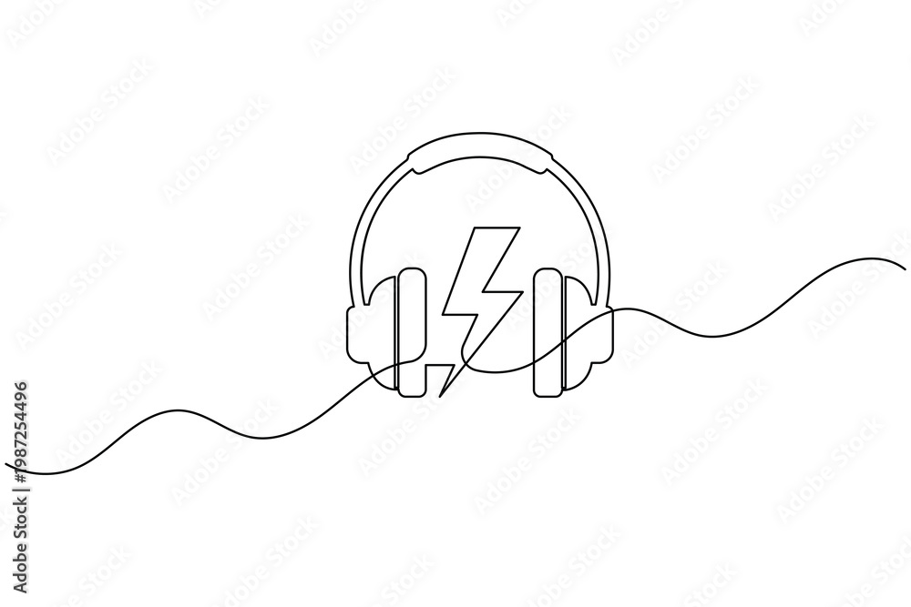 Obraz premium Simple Headphone One Line Art Music Listening Symbol Outline Vector Illustration