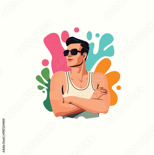 Stylish Young Man with Sunglasses Modern Character Illustration