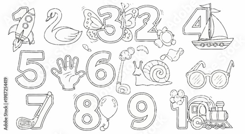 Numbers with Associated Objects for Coloring and Learning.
