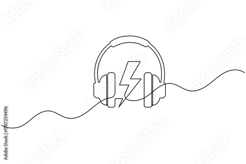 Simple Headphone One Line Art Music Listening Symbol Outline Vector Illustration