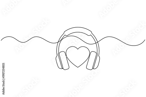 Simple Headphone One Line Art Music Listening Symbol Outline Vector Illustration