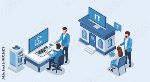 Isometric IT Infrastructure and Support Services Illustration.