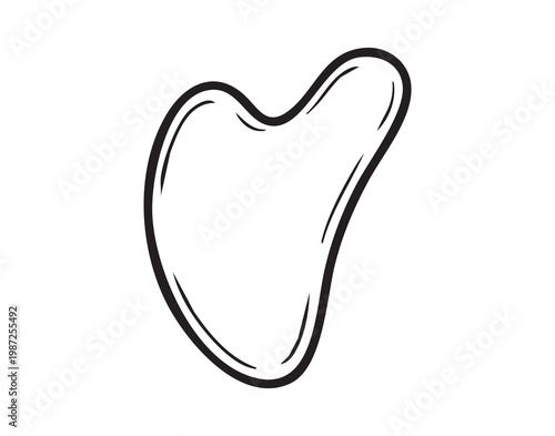 Curved massage stone gua sha tool closeup, smooth ergonomic shape depicted in clean line art, conveys skincare, spa and holistic wellness ritual, suited for beauty, relaxation and therapeutic