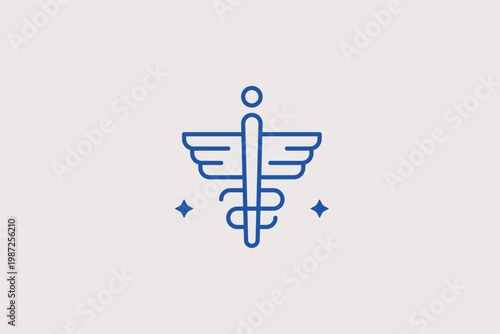 Medical caduceus symbol within a shield for healthcare protection and legal aid. Formal Vector Illustration and line icon is perfect for medical insurance and professional health rights.