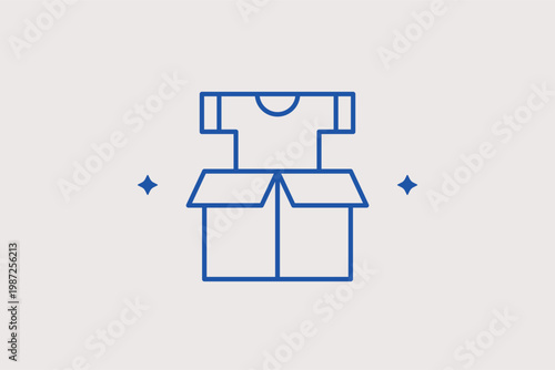 Cardboard box with a t-shirt inside for organized clothing drives. Functional Vector Illustration and line icon is ideal for donation centers and logistics of charitable aid.