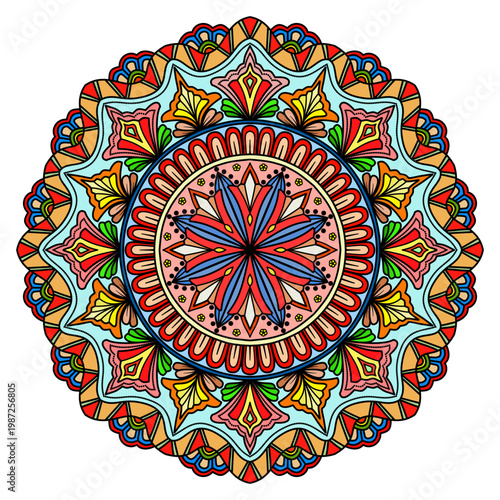 oriental mandala motif, white background, Multiple color vector vintage luxury round ornamental, vector illustration, Islam, Arabic, Indian, Moroccan, Spain, Turkish, Pakistan, Chinese, mystic 
