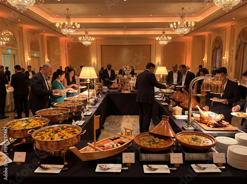 Elegant Buffet Dinner at a Formal Event with Diverse Cuisine