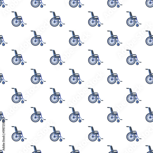 Wheelchairs forming a repeating seamless pattern on a clean white background