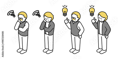 アイソメトリックイラスト:アイデアを思いつくシニア男女 考えるシニア男女