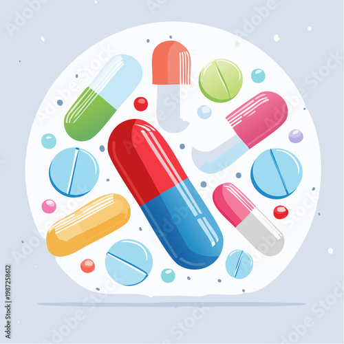 Bunte Pillen und Kapseln