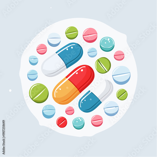 Bunte Pillen und Kapseln