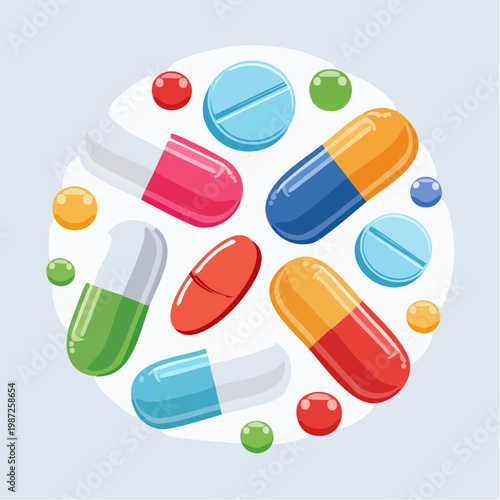 Bunte Pillen und Kapseln
