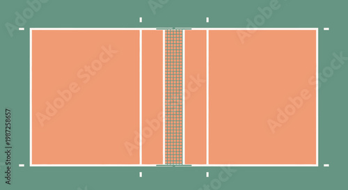 Tennis court markings on orange surface.