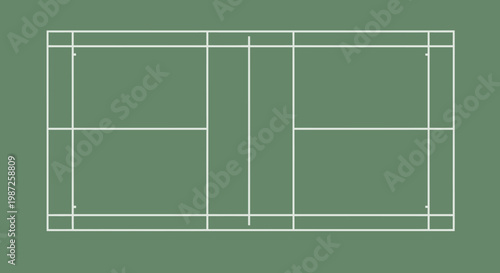 Tennis court outline on green background.
