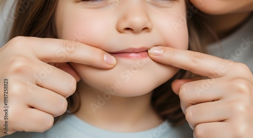 Playful Parents Gently Pinch Their Child's Cheeks While Smiling