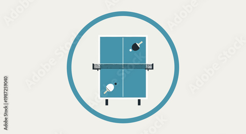 Ping pong table with balls and paddles.