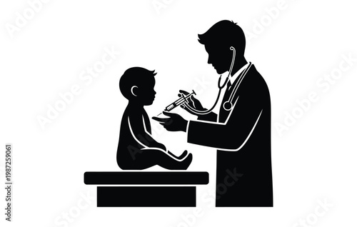 Doctor examining a young child silhouette a healthcare scene depicting a medical checkup and pediatric care
