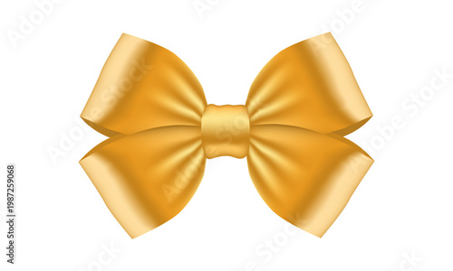 Shiny golden realistic satin  bow isolated on white background 