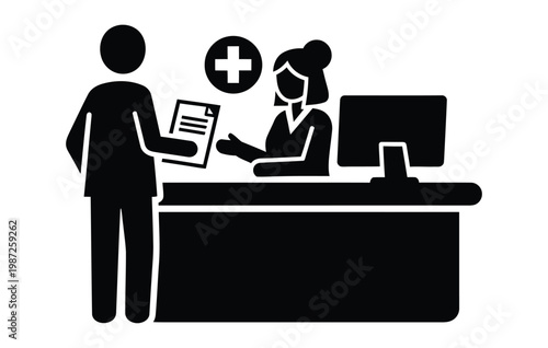 Medical consultation silhouette a doctor and patient discussing health records at a desk