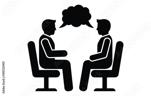 Silhouette of two people in conversation with a speech bubble representing dialogue and communication