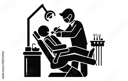 Dental care silhouette a dentist examining a patient in a clinic setting representing oral health and hygiene