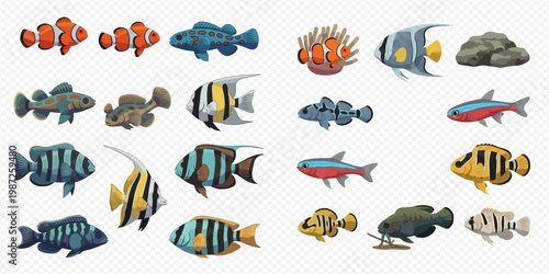 A vibrant collection of diverse tropical fish species, showcasing various colors and patterns for aquarium enthusiasts.