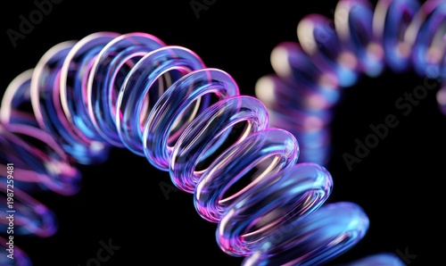 Translucent coiled helix with purple and blue highlights on black